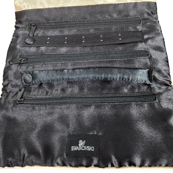 Swarovski Velvet Jewelry Roll Travel Organizer Black Gold Satin Crystal Pouch - Picture 8 of 14